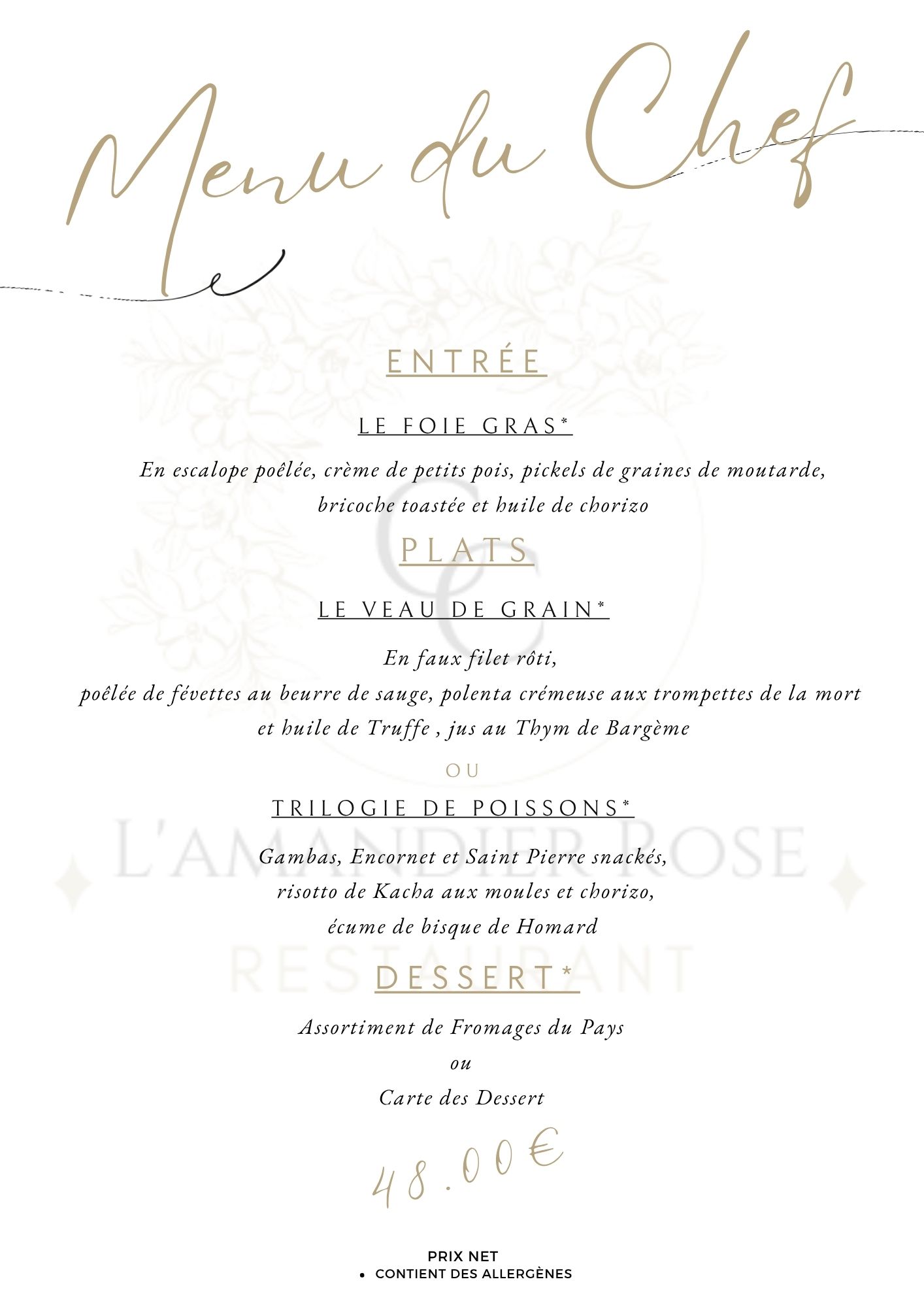 Menu L'Amandier Rose