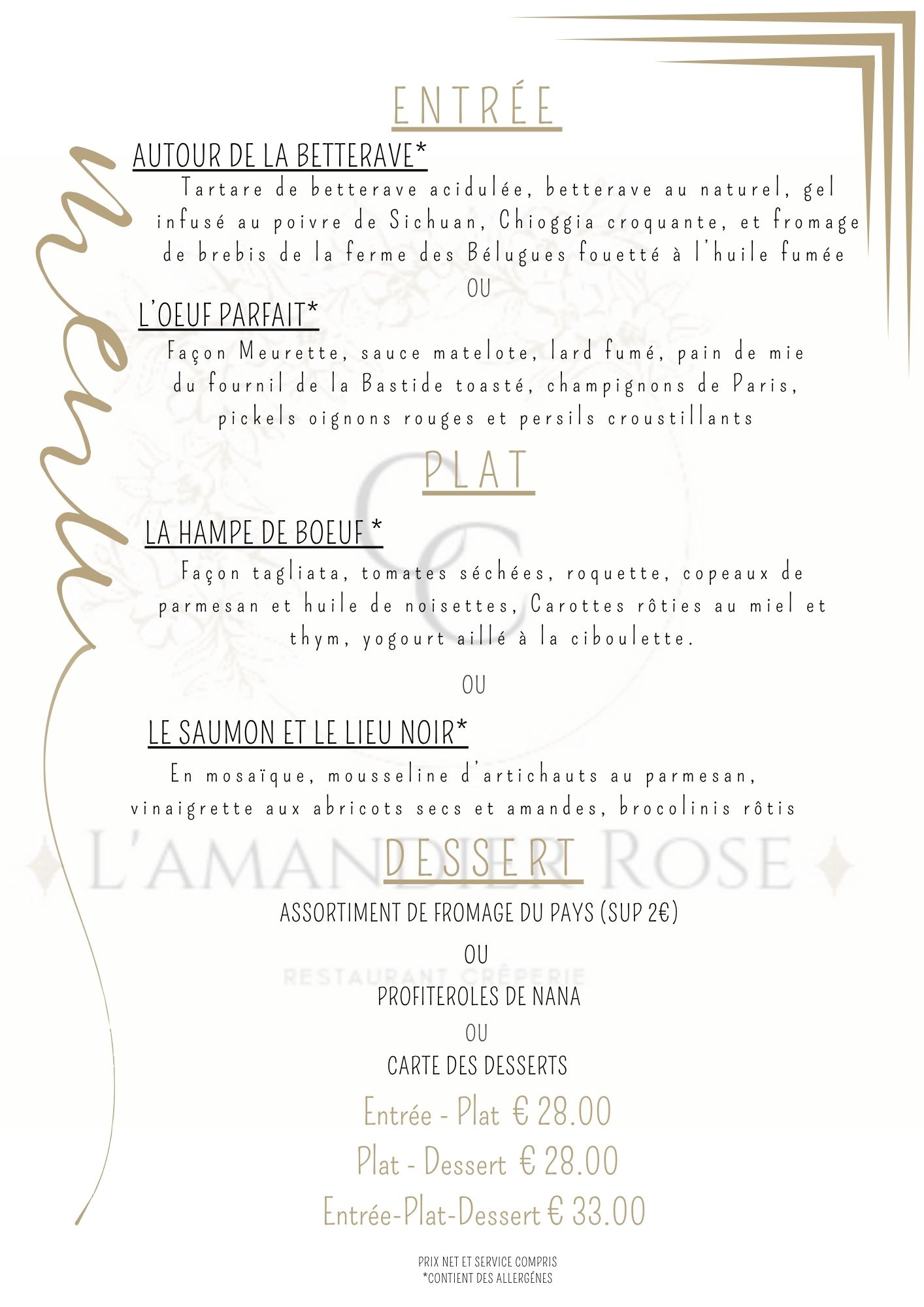 Menu L'Amandier Rose