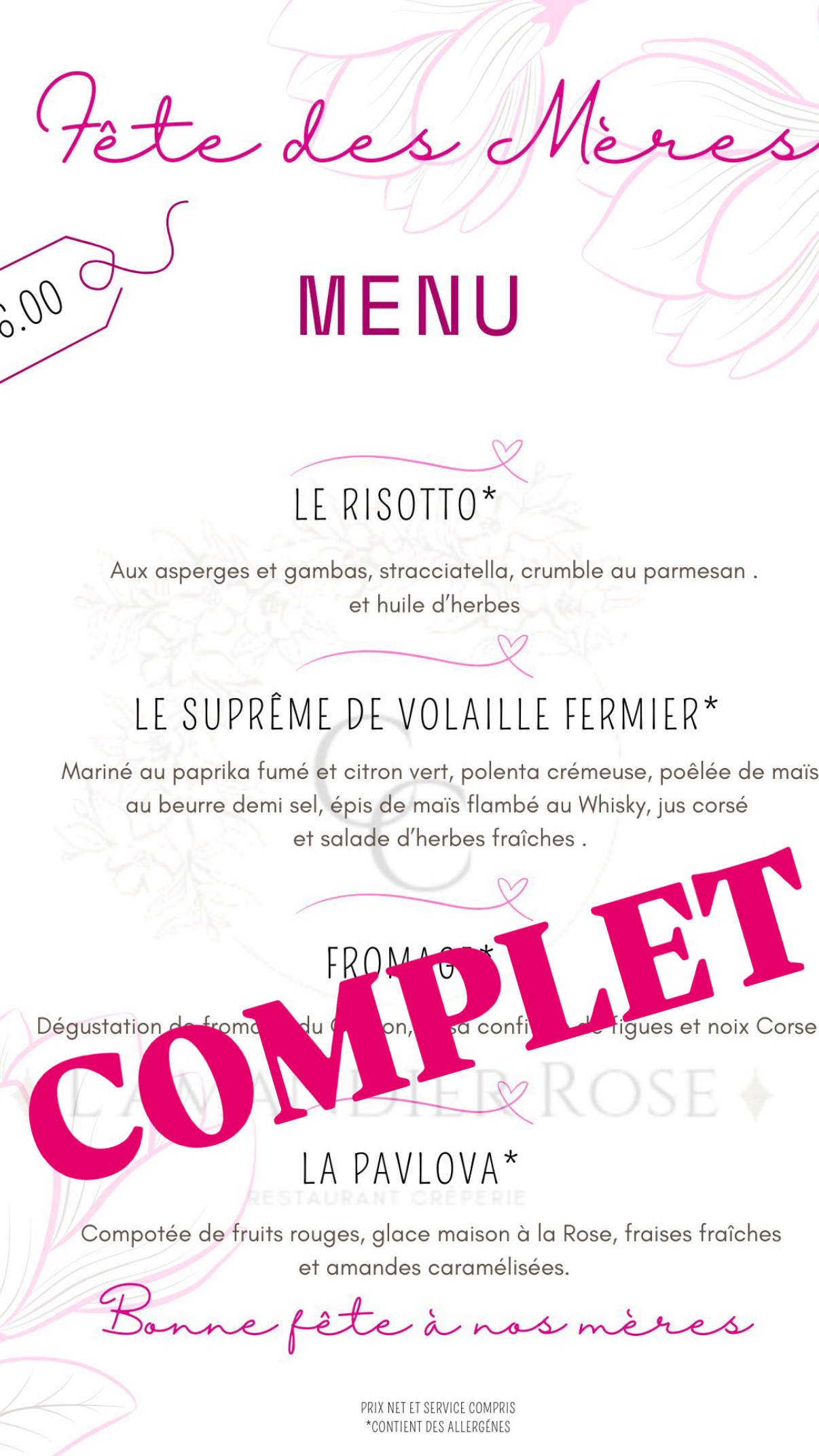 Menu L'Amandier Rose