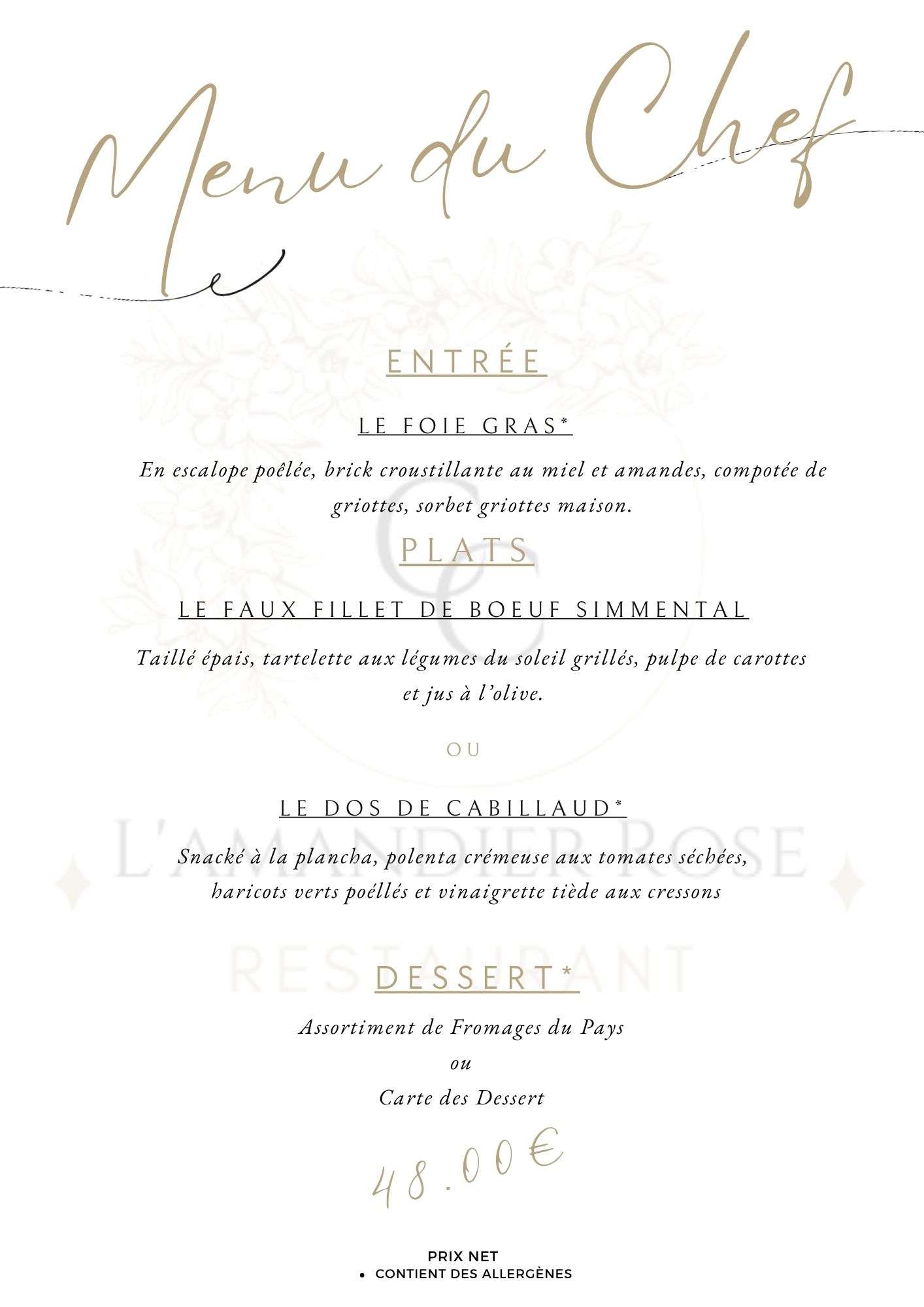 Menu L'Amandier Rose