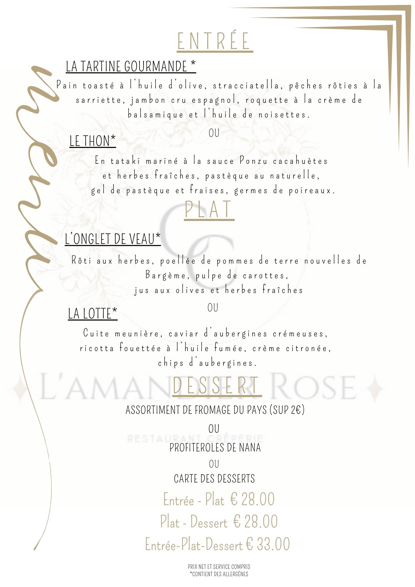 Menu L'Amandier Rose